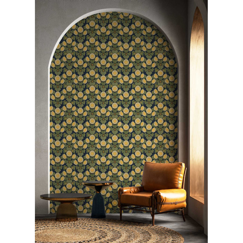 Rouleau de papier peint fleurs murales L 33 pi x l 20,5 po Yuki Osada Willy, Bleu