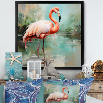 Rose et vert Flamingo Elegance I - Art mural animal flamant rose