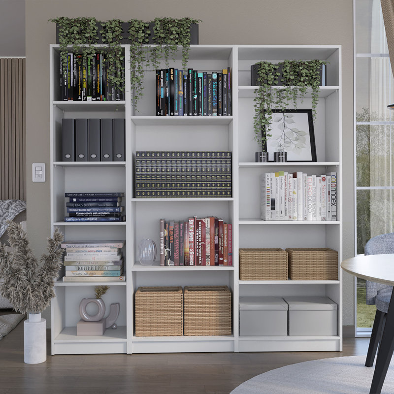 Ensemble de salon 3 pièces Tuin avec 3 bibliothèques, blanc, parfait pour le rangement moderne et la présentation élégante