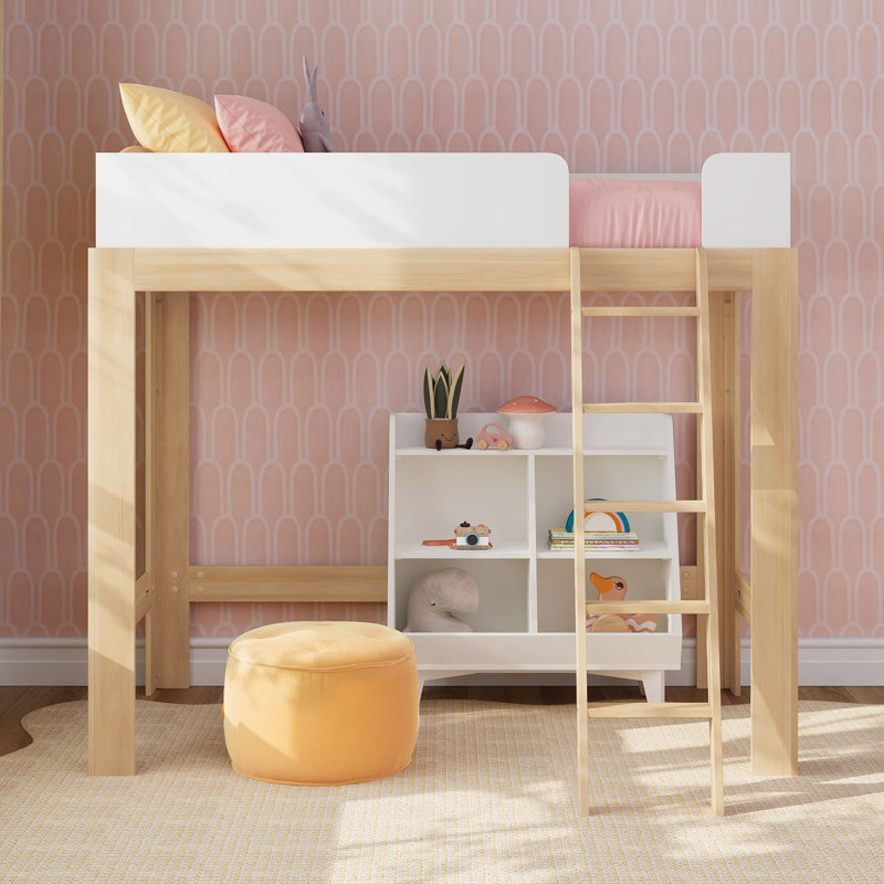 Ambur Twin Solid Wood Loft Bed, Blonde/White