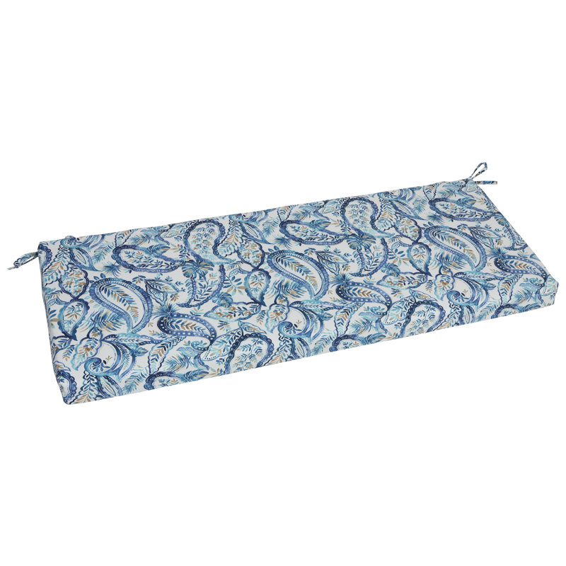 Coussin de banc d'extérieur, Blanc / cachemire lapis Faylinn, L 54 po x P 19 po