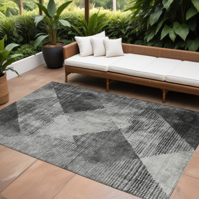 Tapis intérieur lavable à motif géométrique gris 10 pi x 14 pi HomeRoots