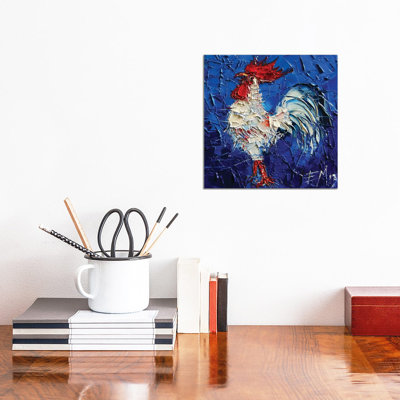 Little Abstract White Rooster by Mona Edulesco - Wrapped Canvas Painting