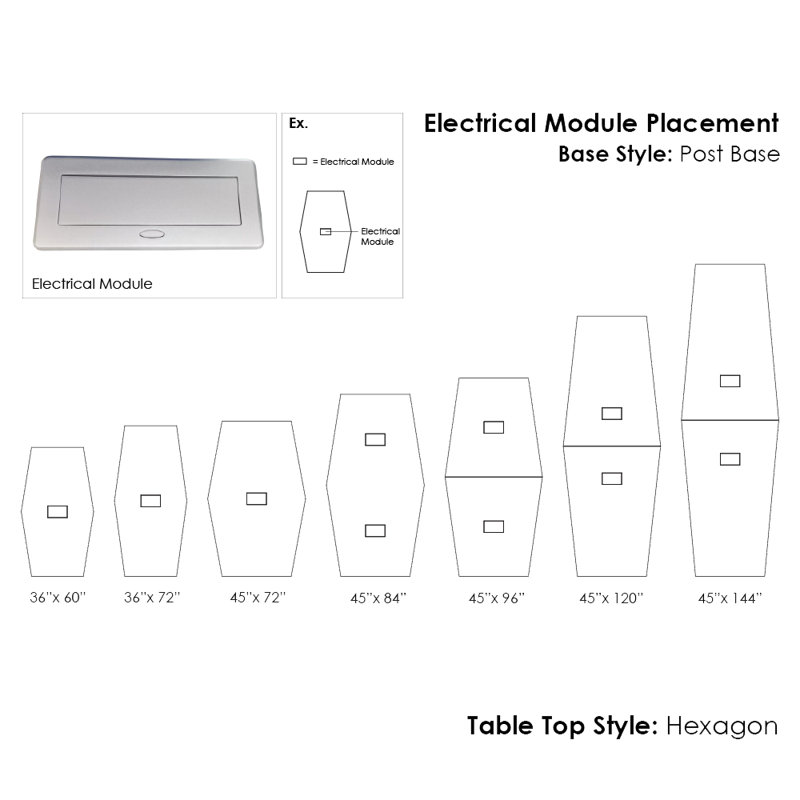 Table hexagonale avec pieds Nyemia, L 72 po x l 36 po, Cyprès noir, Nickel brossé