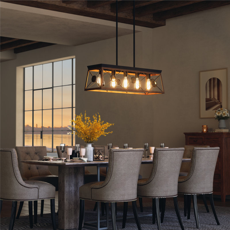 Lustre rectangulaire pour îlot de cuisine à 5 lumières Dronfield, H 81 po x l 31,5 po x P 10 po