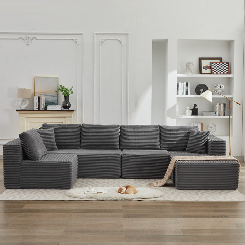 Canapé modulaire en forme de L avec méridienne faisant face à la droite, canapé modulaire moderne à assise profonde pour le salon, aucun assemblage requis