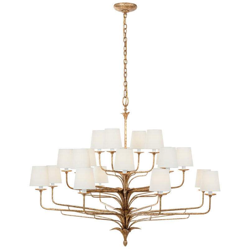 Amalfi 50" Three-Tiered Chandelier in Milano Gold with Linen Shades