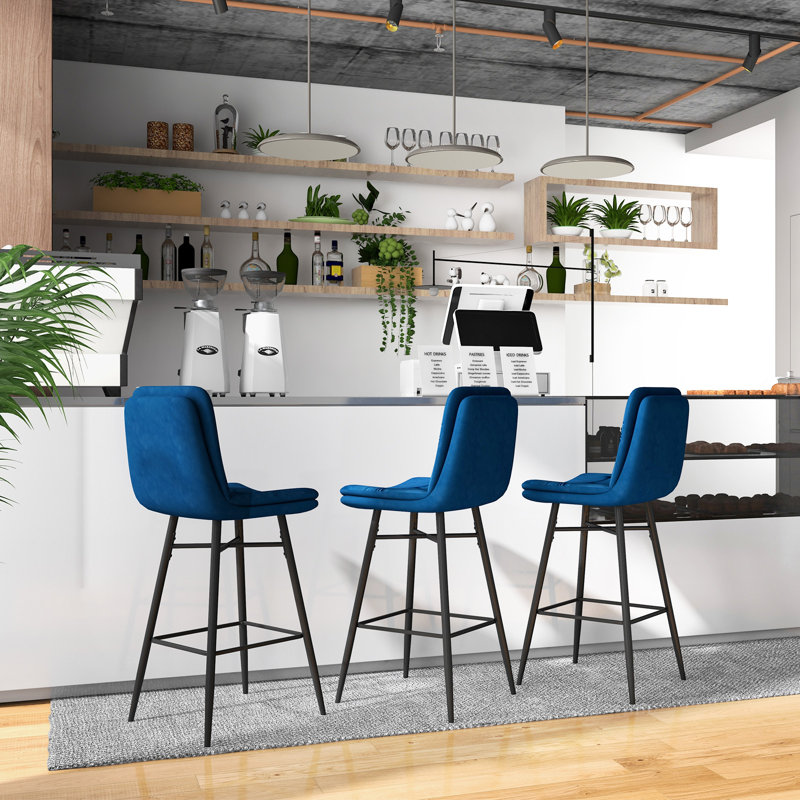 Tiffanie Bar Stool with Iron Frame, Blue