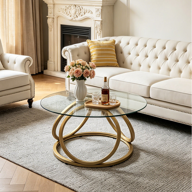 Paloalto Pedestal Coffee Table, Matte Gold