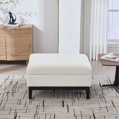 33.86"W Upholstered Wood Base Storage Ottoman With Reversible Lid Coffee Table, Foot Stool Square Footrest with Rubberwood Legs for Living Room Bedroom Entryway and Office