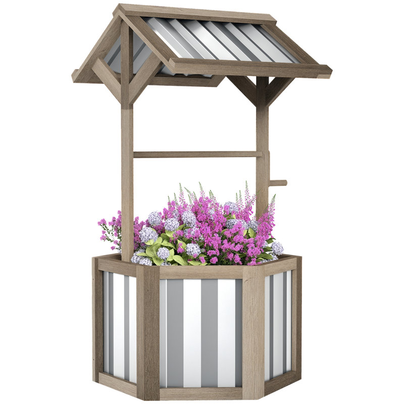 Pot à fleurs en bois, lit de jardin surélevé, lit de fleurs surélevé hexagonal pour jardin, gris