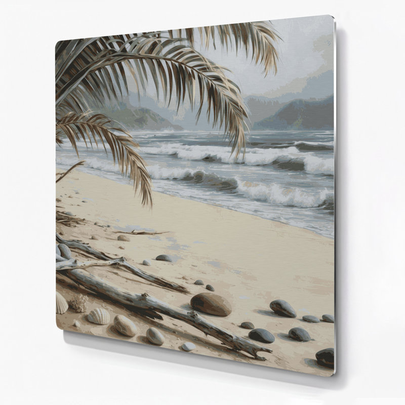 Hawaiian Beach Neutrals Grey Metal Wall Art, 16" H x 16" W
