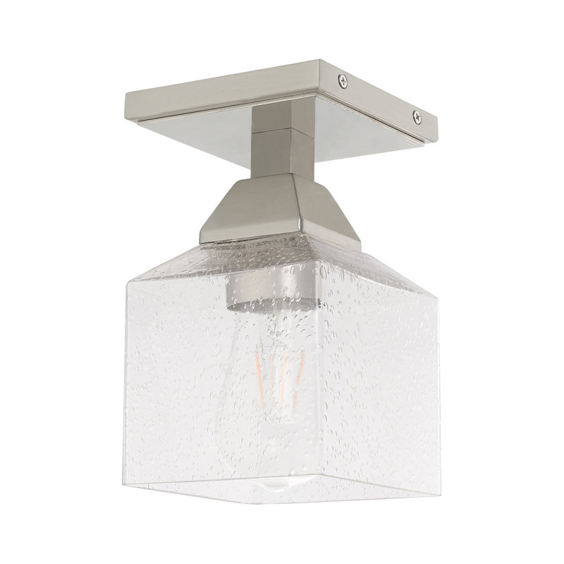 Billington Glass Semi Flush Mount, Clear Seeded, Brushed Nickel