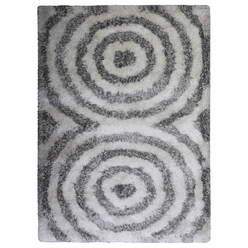 Annunziata Hand Tufted Shag Polyester Eco-Friendly Area Rugs - Rectangle, Gray White Color, Geometric Modern Design, High Pile Thick Handmade Anti Skid Area Rugs for Living Room, Bed Room