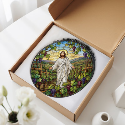 Jesus Vineyard Stained Glass Window Panel，12"H