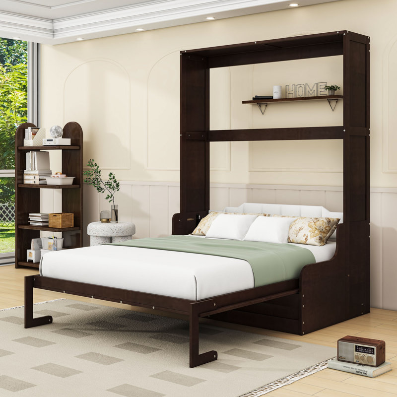 Grand lit escamotable en bois avec chaise, Espresso