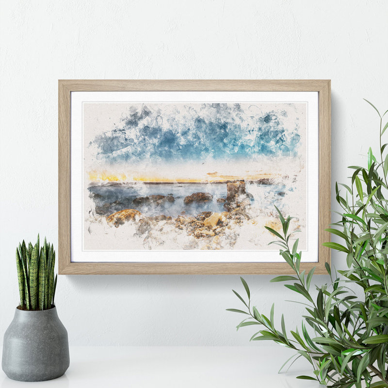 Ocean View - Picture Frame Graphic Art Print, 62cm H x 87cm W x 2cm D, Oak Framed