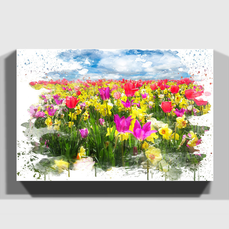 Flower Meadow Landscape - Wall Art, 70cm H x 100cm W, Wrapped Canvas