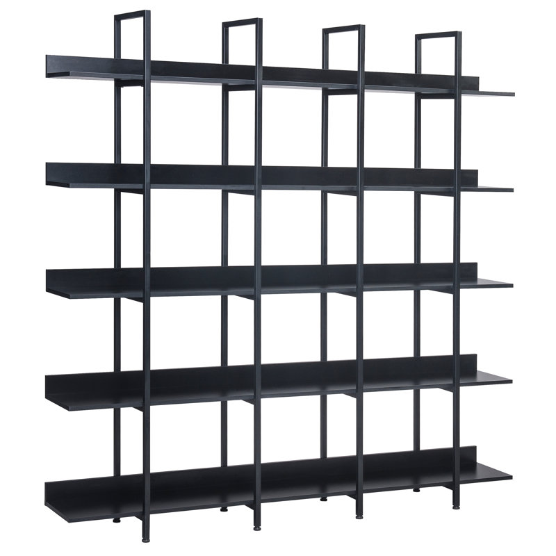 Bibliothèque à 5 niveaux avec bureau ouvert, tablette de style industriel rétro avec structure en métal, Noir