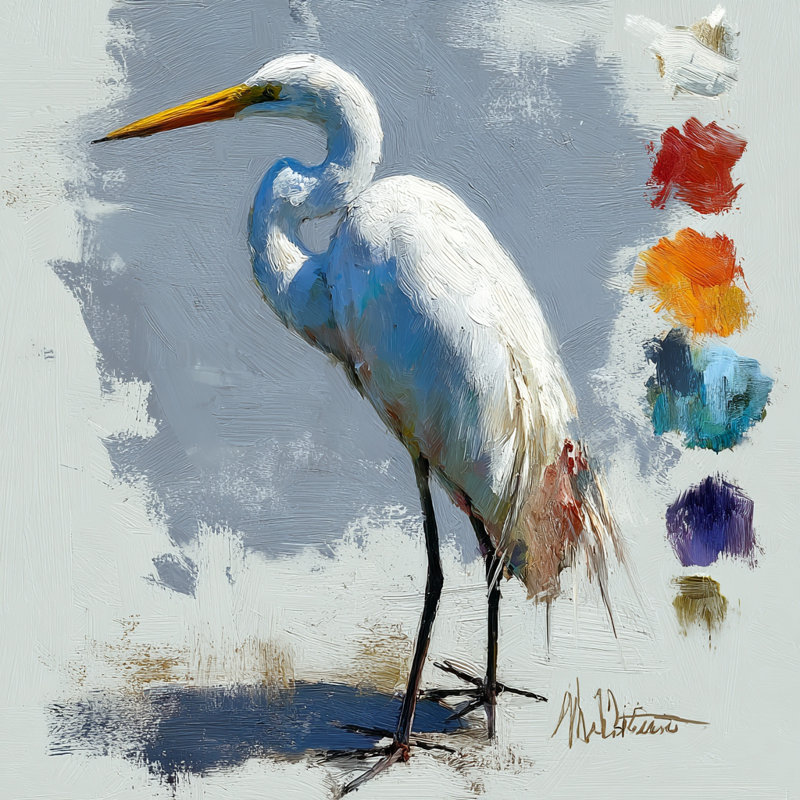 «Misty Reeds Heron», art mural sur toile tendue