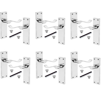  6 Pairs Victorian Scroll Premium Door Handles Lever Latch in Polished Chrome Finish - 150mm Long