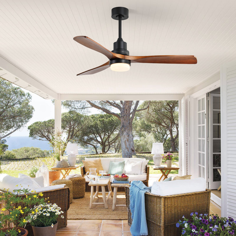  52-inch Modern Ceiling Fan with Light, APP, Remote Control Smart Fan, 3 Solid Wood Blades, DC Motor, 6 Speeds, Downrod Mount for Bedroom, Living Room