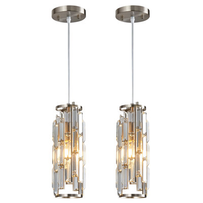Taveyon Crystal Cylinder Pendant Lights Kitchen Island