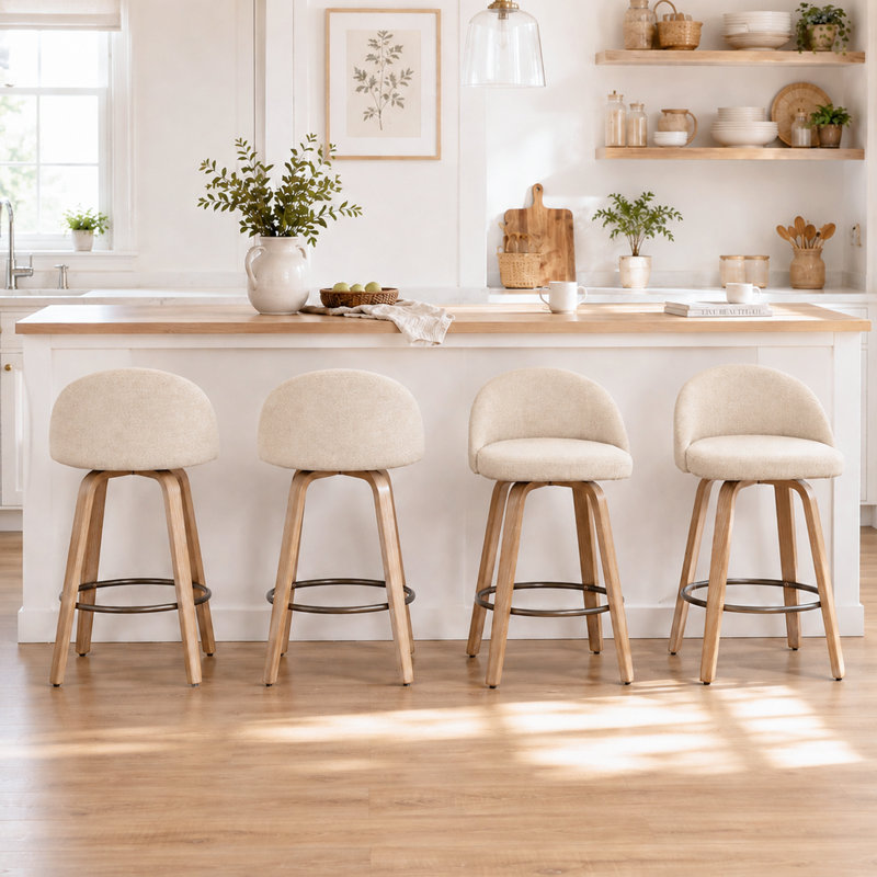 Tabourets de bar pivotants en velours Louise, Beige, Tabouret de comptoir (siège d'une hauteur de 25,3