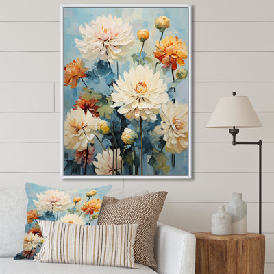 «Blue Blooms Zinnias Flowers I» sur toile