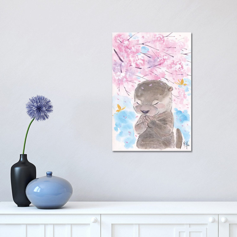 Cherry Blossom Wishes - Otter by Martin Hsu - Painting on Canvas, 152.5 cm H x 101.5 cm W x 3.175 cm D, Wrapped Canvas