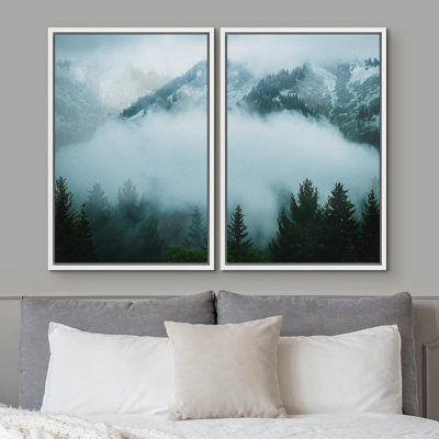 «Mist Over Green Mountain», reproduction de paysage, impression de paysage rustique sur toile, 2 pièces