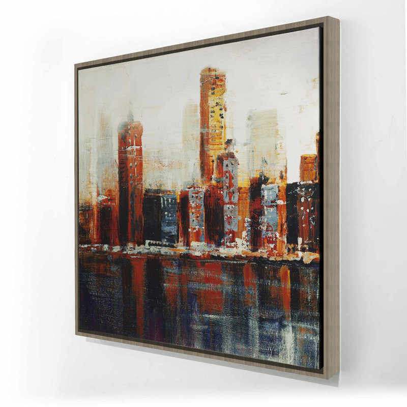 Paysage urbain abstrait rouge - Toile encadrée pour la décoration intérieure