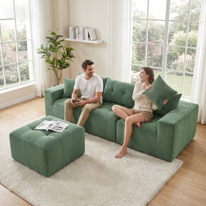 101″L-shaped Boneless Chenille Upholstered Sofa No Assembly, Green