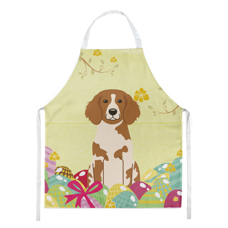 Easter No Pattern Bib Apron, Yellow/Brown, Brittany Spaniel