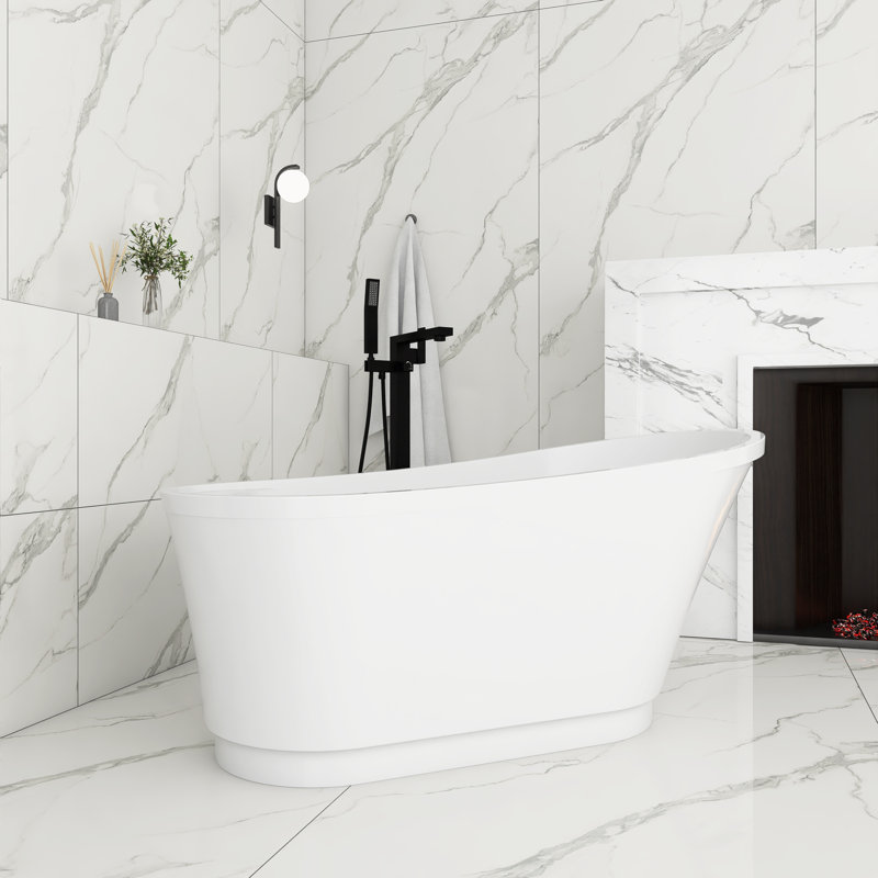 Baignoire de trempage autoportante en acrylique blanc lustré 59 po x 28 po