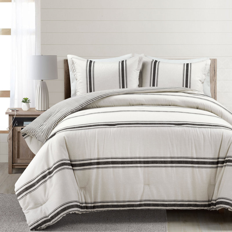 Gilroy Cotton Striped Comforter, King Comforter + 2 Pillow Shams, Navy