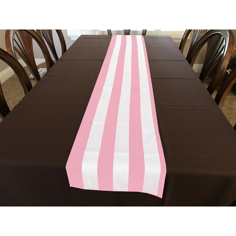 Eghard Rectangle Striped Cotton Table Runnner, Pink, 144" x 14"
