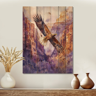 Aigle au-dessus du canyon II - Art mural en bois oiseau - sur bois de pin naturel