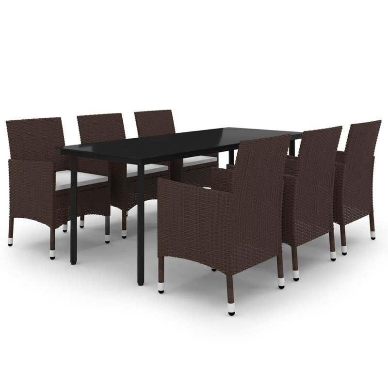 Nikai Rectangular 6 - Person Long Dining Set with Cushions, 6, Brown/White