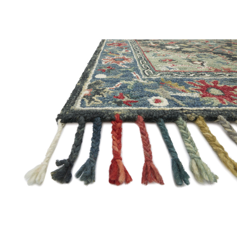 Tapis bleu marine / bleu en laine Leyna, Rectangle 9 pi 3 po x 13 pi