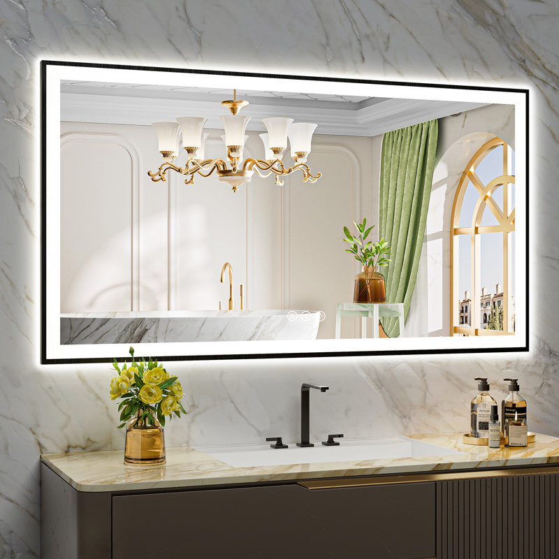 Matte Black Matel Framed Vanity Mirror with Lights, Front-lit and Back-lit, Memory Function, 3 Color Temperatures, Dimmable Light & Anti-fog Tempered Glass ETL Listed LED Mirror