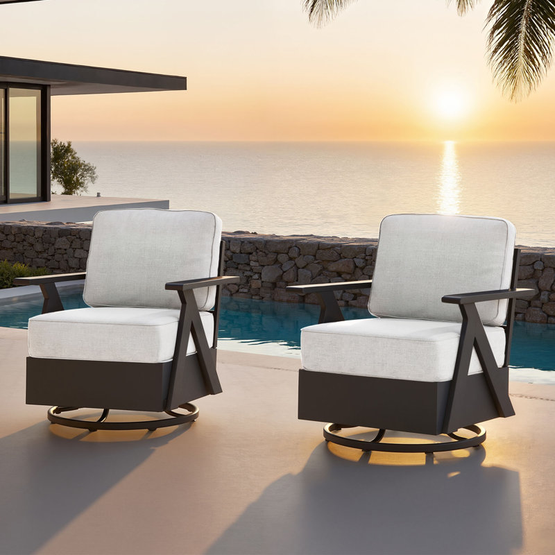 2-Piece Swivel Rocking Chair With Olefin Fabric Cushion, Beige