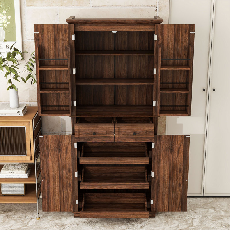 Armoire de cuisine avec tiroirs de rangement, armoire et tablettes réglables, Brown