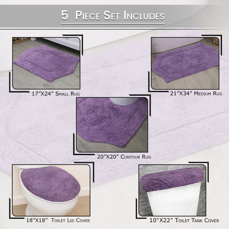 Ensemble de tapis de bain en coton 5 pièces Athyrium, Mauve