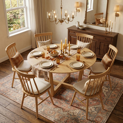 Modern Round Wood Dining Table with Cross-Leg Solid Wood Base