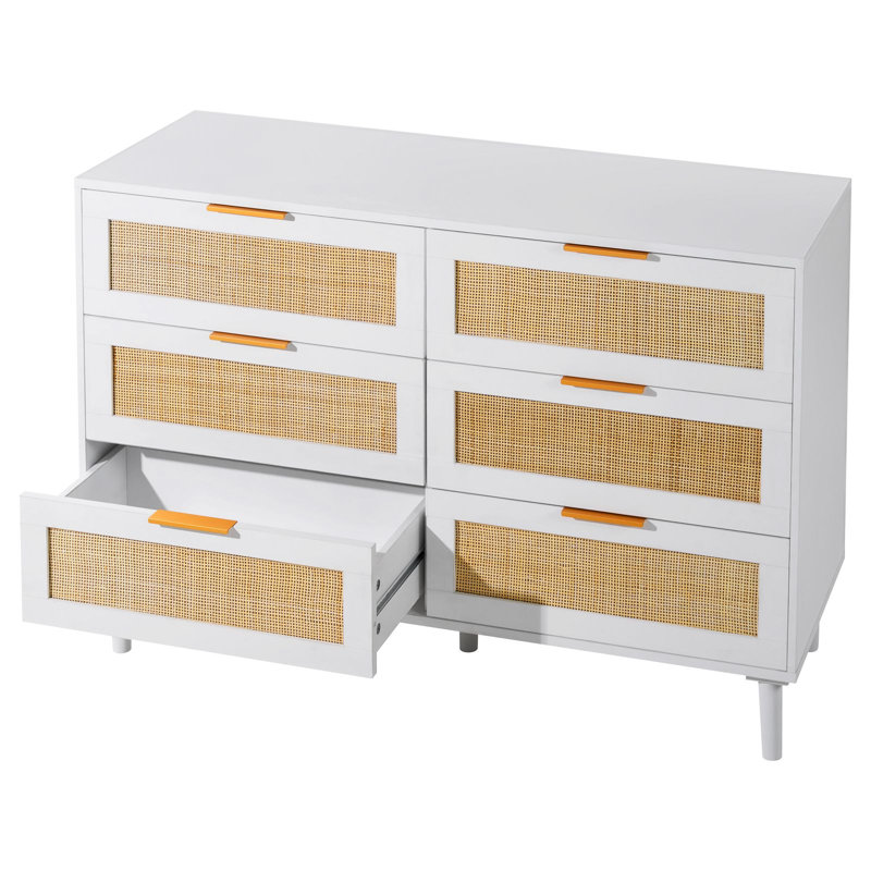 Commode 6 tiroirs en rotin naturel H 29,72 po x l 43,31 po x P 15,75 po avec rangement spacieux