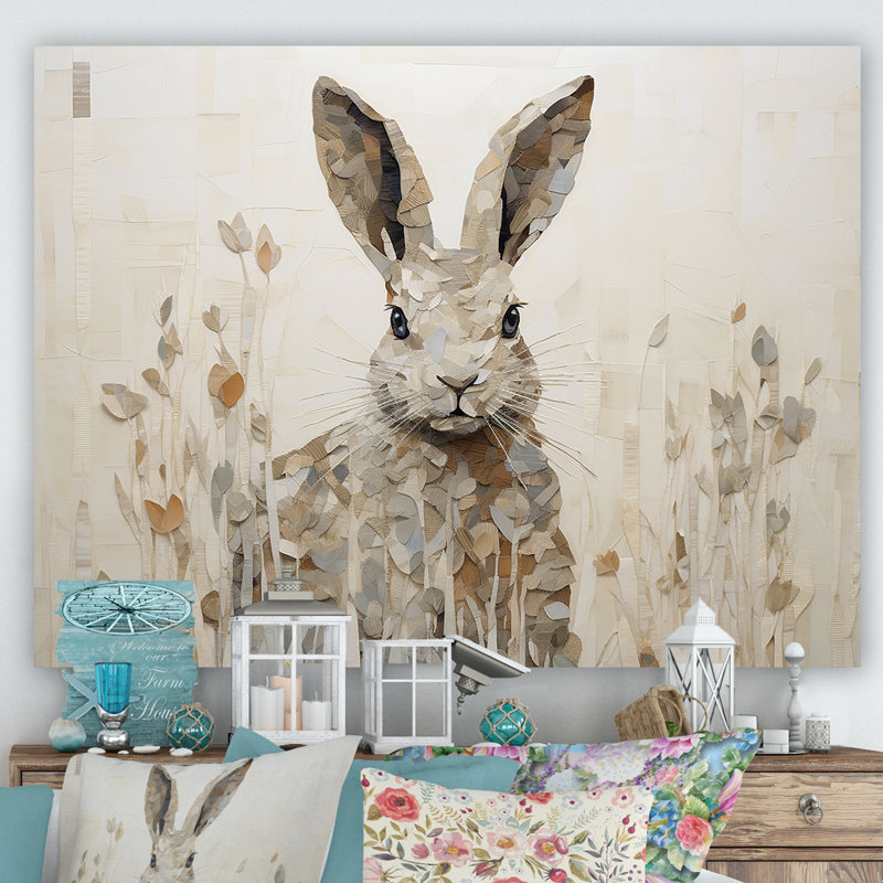 " Bunnys Curious Flower Charm II ", Wrapped Canvas, 16" H x 32" W