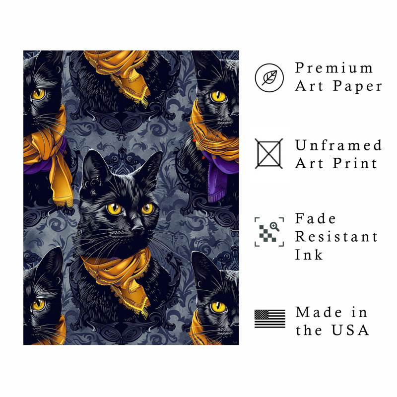 Animaux, chat noir, motif d'Halloween, reproduction d'art moderne sans cadre, H 20 po x l 16 po