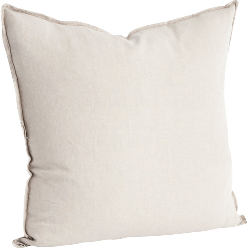 Natural Linen Square Throw Pillow with Fringed Edges