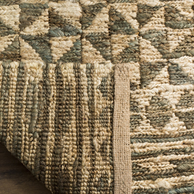 Handwoven Slate and Natural Geometric Jute Area Rug 5' x 8'
